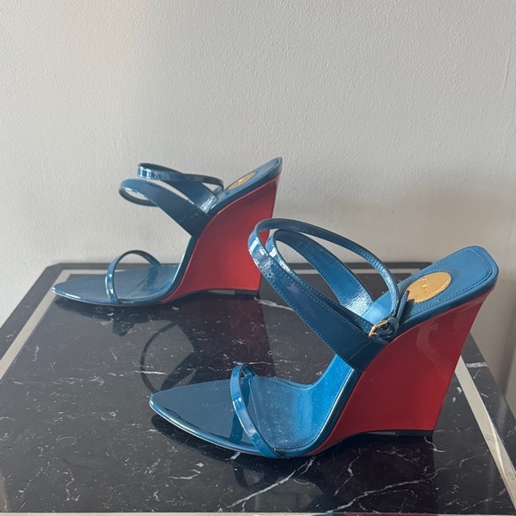 Saint Laurent Shoes - Saint Laurent Salome Blue and Orange Wedge Sandals 39